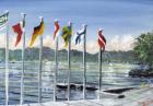 Flags on Lac Leman, 2010, (acrylic on canvas board)