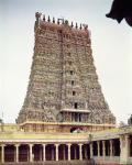 View of the carved exterior of the south gopuram (photo)