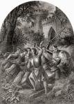 Pilgrims attacking Giant Despair. From The Pilgrim's Progress by John Bunyan. 19th century print.