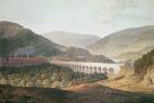 View of a Stone Bridge across the Valley and River at Risca in Monmouthshire (colour engraving)