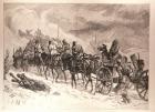 The War Between Servia and Bulgaria: Servian Artillery Crossing the Ploca Mountains in a Snowstorm, from a sketch by J. Schonberg, from 'The Illustrated London News', 16th January 1886 (engraving)