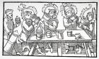 The Great Drinkers of the North. Facsimile of woodcut from Histoires des Pays Septentrionaux by Olaus Magnus circa 1560