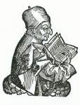 St. Bede (673-735) from 'Liber Chronicarum' by Hartmann Schedel (1440-1514) 1493 (woodcut) (b/w photo)