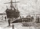 Arrival of a steamer at Southampton Docks, Hampshire, England in the late 19th century. From Our Own Country published 1898