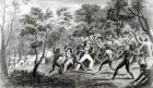 Attack of the Natives of Gambier Islands, engraved by Edward Finden, 1831 (engraving) (b/w photo)