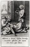 St. Catherine Exorcising a Demon from a Possessed Woman (engraving) (b/w photo)