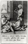 St. Catherine Exorcising a Demon from a Possessed Woman (engraving) (b/w photo)