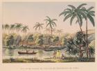 Village of Matavae, Tahiti, illustration from 'Voyage autour du Monde sur la Corvette Coquille' by Lieutenant Louis Isodore Duperrey (litho)