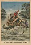 A fisherman astride a crocodile, back cover illustration from 'Le Petit Journal', supplement illustrze, 12th April 1914 (colour litho)