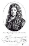 Samuel Pepys (1633-1703) (engraving) (b&w photo)
