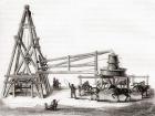 Workers using the carousel and winch to drill the artesian wells at Grenelle, France in the 19th century, from 'Les Merveilles de la Science', published c.1870 (engraving)