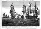 The Memorable Combat Between Captain Pearson, the Commander of 'The Serapis' and John Paul Jones, Commander of 'Le Bonhomme Richard', 22nd September 1779, engraved by Balthasar Frederic Loizel (engraving) (b&w photo)