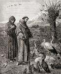 Saint Francis of Assissi, c. 1181-1226. Founder of the Franciscan Order. St. Francis preaching to the birds. From the picture by H. Stacy Marks.