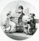 Morning Employments, Three Young Girls with Spinet and Embroidering (engraving)