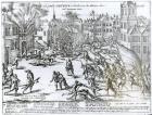 The Battle of Courtrai Between the French and the Flemish, 1580 (engraving) (b/w photo)