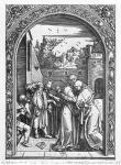 The meeting of St. Anne and St. Joachim at the Golden Gate, from the 'Life of the Virgin' series, 1504 (woodcut) (b/w photo)