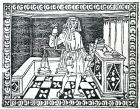 Money Changer, illustration from 'Libro di Givocho di Scacchi' by Jacobus de Cessolis, 1493 (woodcut) (b/w photo)