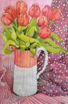Tulips in a Pink and White Jug,2005 (watercolour)