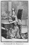 Mademoiselle de Mennetoud playing the harpsichord (engraving)