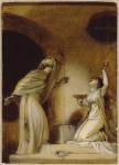 Kneeling female figure with a cup, illustration for an Eastern Romance, possibly 'The Arabian Nights' (oil on paper on board)