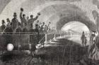 Trial run of train in London Underground in 1862, from 'The Universal Museum', published 1862 (engraving)