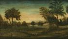 Landscape with Buildings, late 18th century (oil on wood)