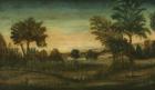 Landscape with Buildings, late 18th century (oil on wood)