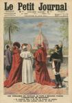 Pope Pius X watching the airplane of Andre Beaumont flying over Rome from the Vatican terrace, illustration from 'Le Petit Journal', supplement illustre, 18th June 1911 (colour litho)