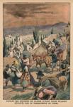 Peasants of the surroundings of Catania fleeing their villages devastated by the earthquake, back cover illustration from 'Le Petit Journal', supplement illustre, 24th May 1914 (colour litho)