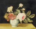 Flowers in a Delft Jar (oil on panel)
