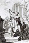 King David Playing the Lyre, engraved by A Faldanus (engraving) (b/w photo)