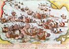 Naval Combat between the Beggars of the Sea and the Spanish in 1573 (coloured engraving)