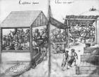 Silver mine of La Croix-aux-Mines, Lorraine, fol.15v and fol.16r, miners sorting the ore out, c.1530 (pen & ink & w/c on paper) (b/w photo)