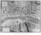 Lutetia or the first plan of Paris, taken from Caesar, Strabo, Emperor Julian and Ammianus Marcellinus, 1705 (engraving) (b/w photo)