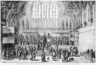 Westminster Hall, West End, with the Courts of Chancery and Kings in Session (w/c on paper) (b&w photo)