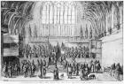 Westminster Hall, West End, with the Courts of Chancery and Kings in Session (w/c on paper) (b&w photo)