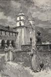 Fountain and mission, Santa Barbara, California, from 'The Century Illustrated Monthly Magazine', May to October, 1883 (engraving)