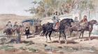 A Horse Drawn Public Diligence, or Coach, of the 17th Century with Mounted Escort, 1886 (colour litho)