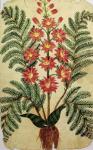 Fern with red and yellow flowers, plate from a seed merchants in Oisans (gouache on paper)