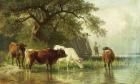 Cattle Watering in a River Landscape, 19th century