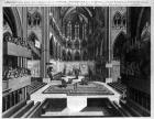 A Prospect of the Inside of the Collegiate Church of St. Peter in Westminster (Westminster Abbey) before the Coronation of James II (1633-1701) 1688 (engraving) (b&w photo)