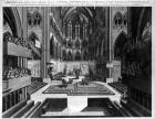 A Prospect of the Inside of the Collegiate Church of St. Peter in Westminster (Westminster Abbey) before the Coronation of James II (1633-1701) 1688 (engraving) (b&w photo)