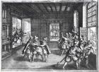 The Defenestration of Prague in 1618 (engraving) (b/w photo)