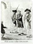 'To what we have been reduced by the aristocracy', Beaumarchais (1732-99) landed in prison in 1773 (engraving) (b/w photo)