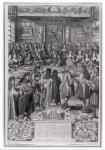 Dinner of Louis XIV (1638-1715) at the Hotel de ville, 30th January 1687, from Calendar of the year 1688 (engraving) (b/w photo)