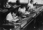 Assembly line for television broadcasting equipment at the Telefunken manufacturing plant, Berlin, c.1935 (b/w photo)