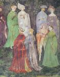 The Month of June, detail of noblemen and women walking, c.1400 (fresco)