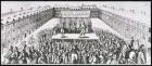 Outdoor Theatrical Performance with Antoine Firard (1584-1633), known as Tabarin, on Stage (engraving) (b/w photo)