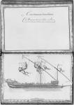 A galley with oars and flags, thirty-second demonstration, plate 33, illustration from 'Demonstrations de toutes les pieces de bois, cloux et ferremens qui entrent dans la construction d'une galere...' (pencil & w/c on paper) (b/w photo)