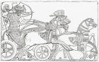 Assyrian war chariot. From The Imperial Bible Dictionary, published 1889.